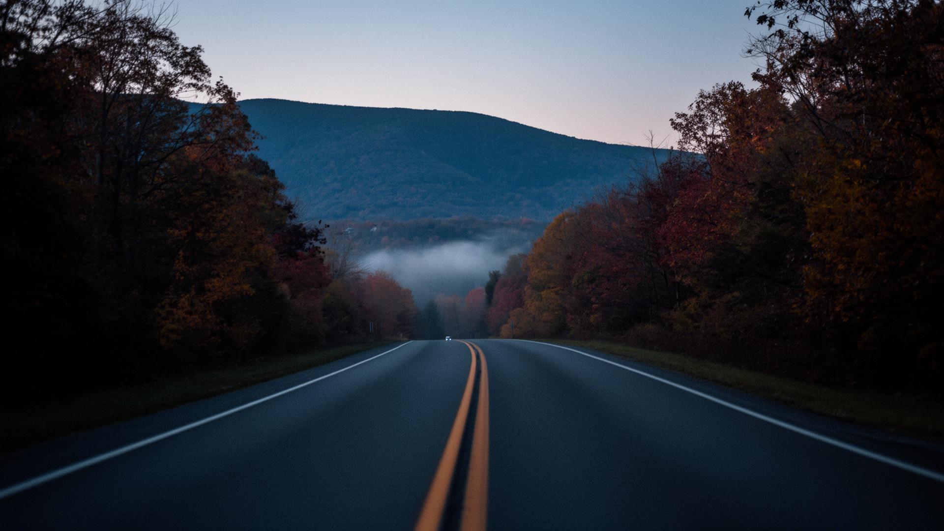A quiet Hudson Valley road at dusk